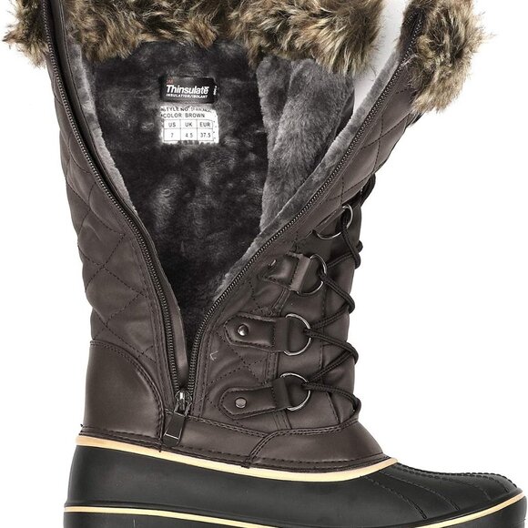 Women's DP Warm Faux Fur Lined Mid Calf Winter Snow Boots - Picture 3 of 7